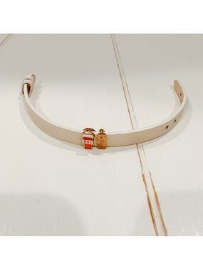 Stella & Dot Beige Leather Bracelet with PSL & Initial Charms – Adjustable